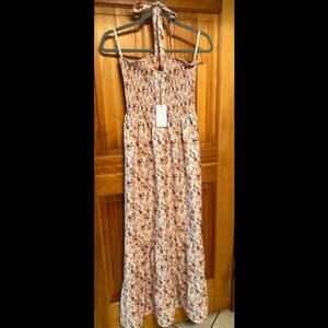 New Raga Anthropologie Floral Halter Maxi Dress Smocked Top S